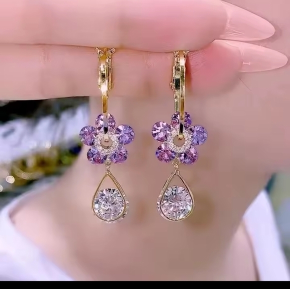 Rhinestone Flower Earrings Crystal Drop Women's Dangle Jewelry f24 - Picture 1 of 3